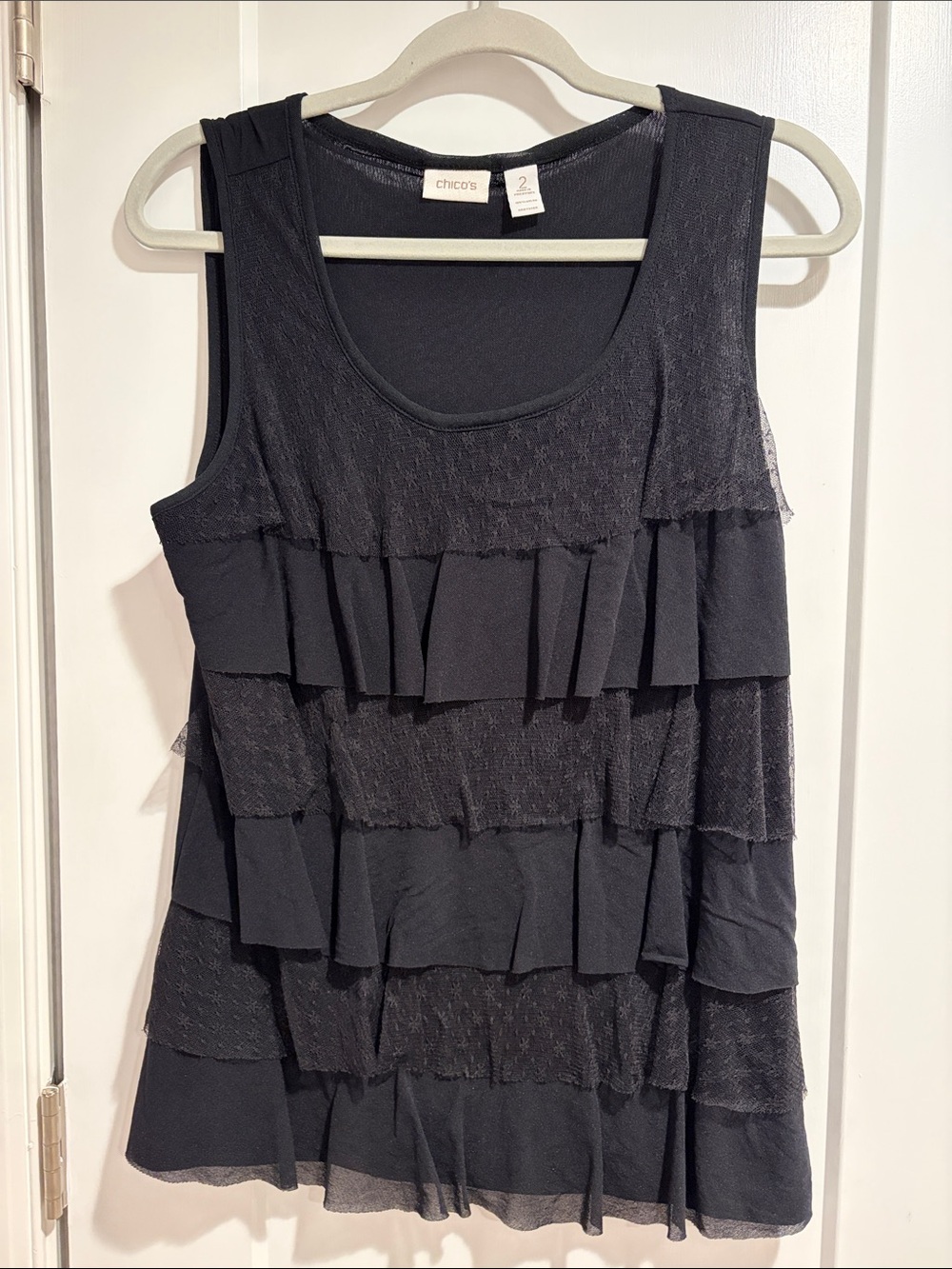 Chico's Black Layered Ruffle Tank
